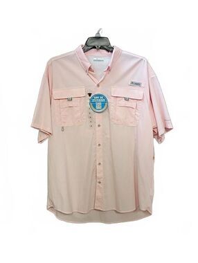 Columbia PFG Performance Fishing Gear UPF 30 Pink Short Sleeve Shirt Size XL